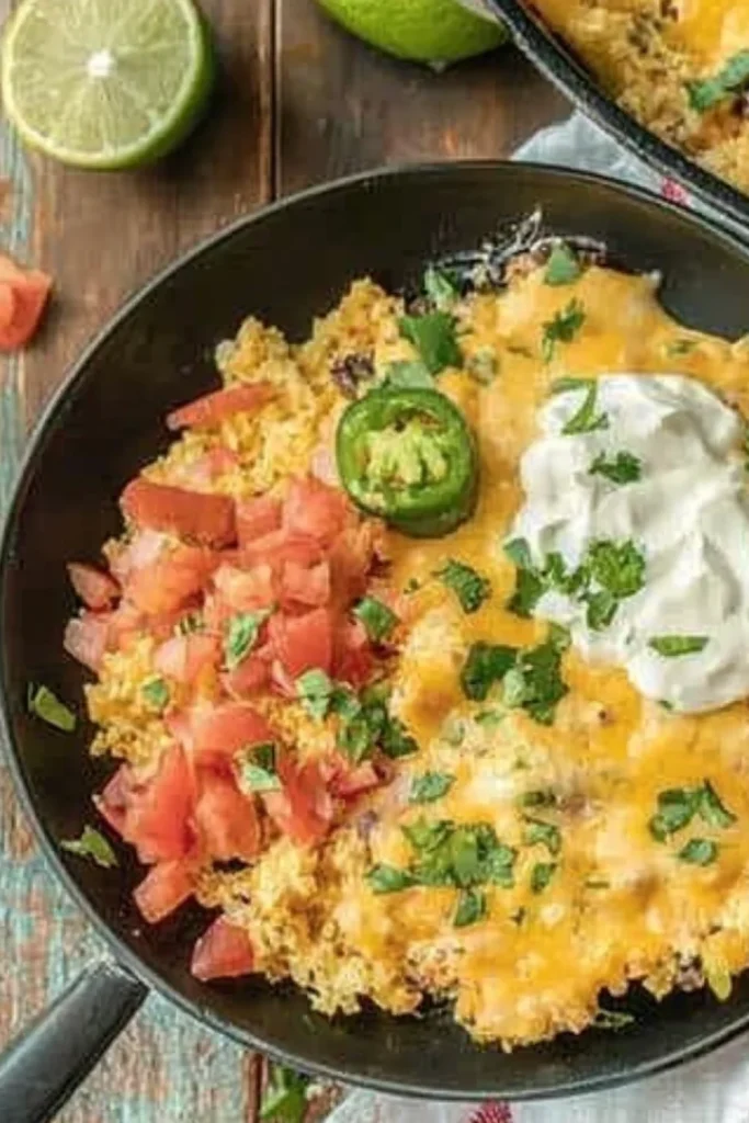 "Rührei mit Käse, Tomaten und Frühlingszwiebeln in einer Schüssel."